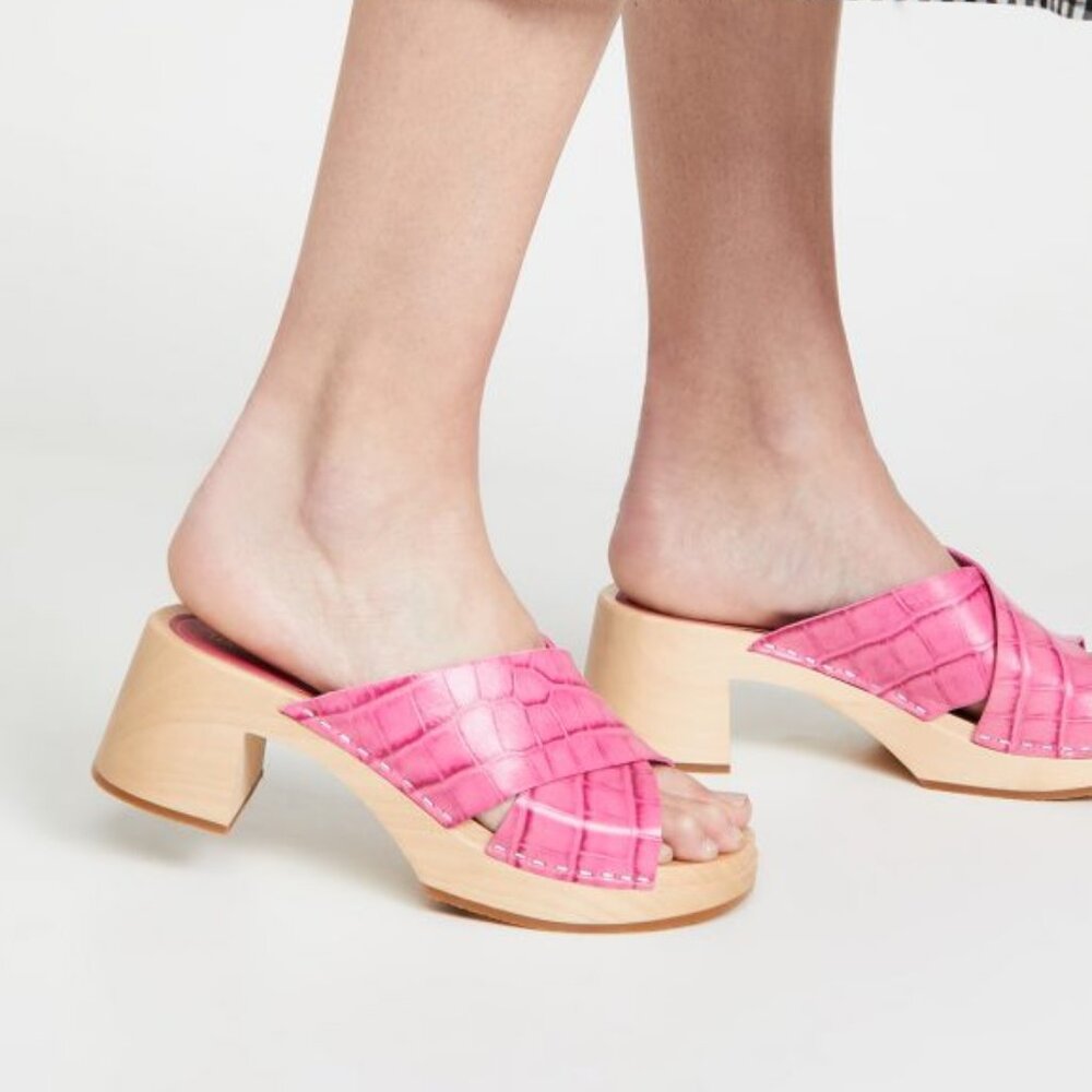 Swedish Hasbeens Pink Sandals with Woven Leather Design
